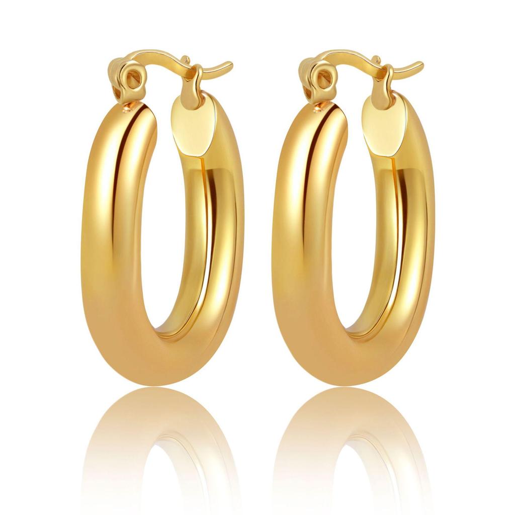 European American Classic Smooth C-Shaped Hoop Titanium Steel Retro Earrings for Women
