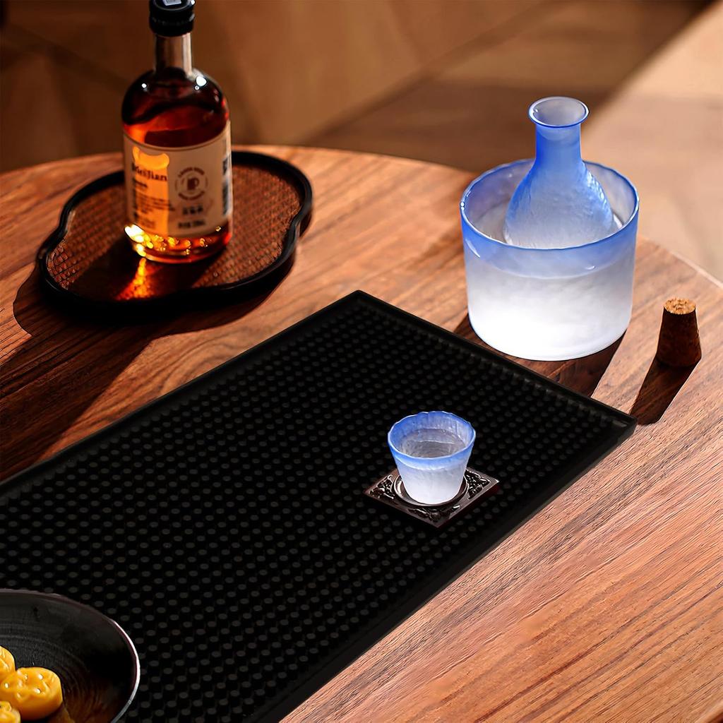 Litoexpe 1Pcs 6" X 12" Bar Mat, Black PVC Coffee Bar Service Spill Mat for Home Bar Cocktail Bartender Kitchen Countertop