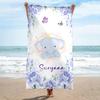 Custom Name Beach Towel for Kids Girls Boy Teen Personalized Cute Cartoon Elephant Bath Towel for Travel Beach Pool Gym Yoga Mat
