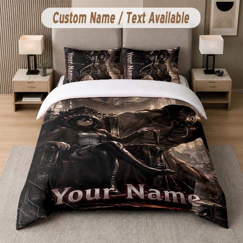 Attack On Titan 3Pcs Bedding Set, Personalized Custom Name Text, 1 Duvet Cover & 2 Pillowcases For Bedroom