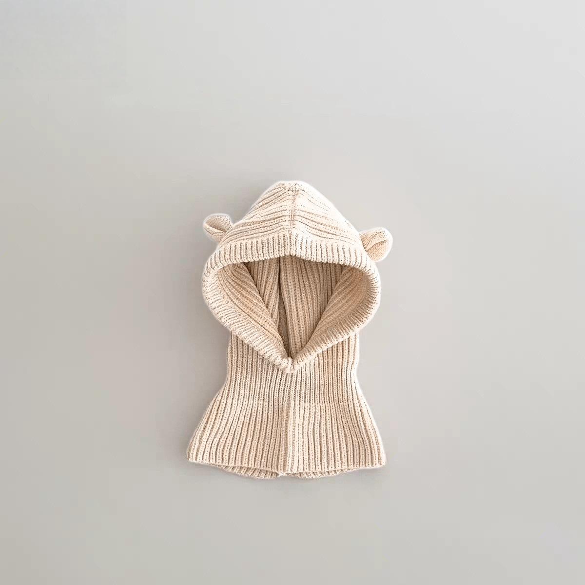 

Winter Knit Balaclava Hat for Baby Cute Cartoon One Piece Scarf Cap Kids Thickened Warm Ear Protection Woolen Beanies Caps бежевый