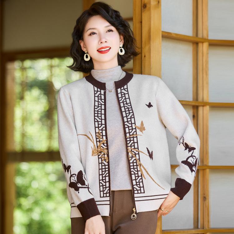 Mom's Coat Spring and Autumn Style Fashionable Middle-aged and Elderly Women's Tops Fashionable Sweater Jacket Autumn New Style