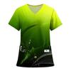 Women's Fashion Printed Short Sleeve V Neck Pattern Tops Pocket Working T-shirts