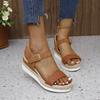 Wedge heel waterproof table woven hemp rope sandals women's new large size 43 with buckle women's sandals