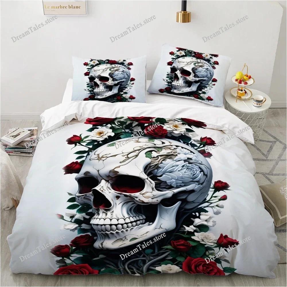 3D Print Skull Bedding Set Boys Girls Twin Queen King Size Duvet Cover Pillowcase Bed Boys Adult Home Textileextile Luxury Gift