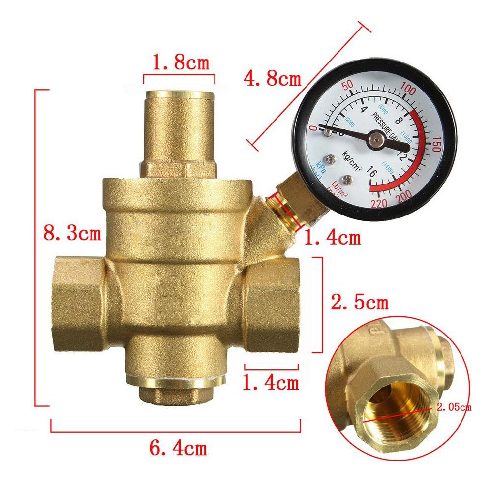 DN15 Water Pressure Regulator NPT 1/2 Inch Adjustable Brass Reducer with Gauge M
