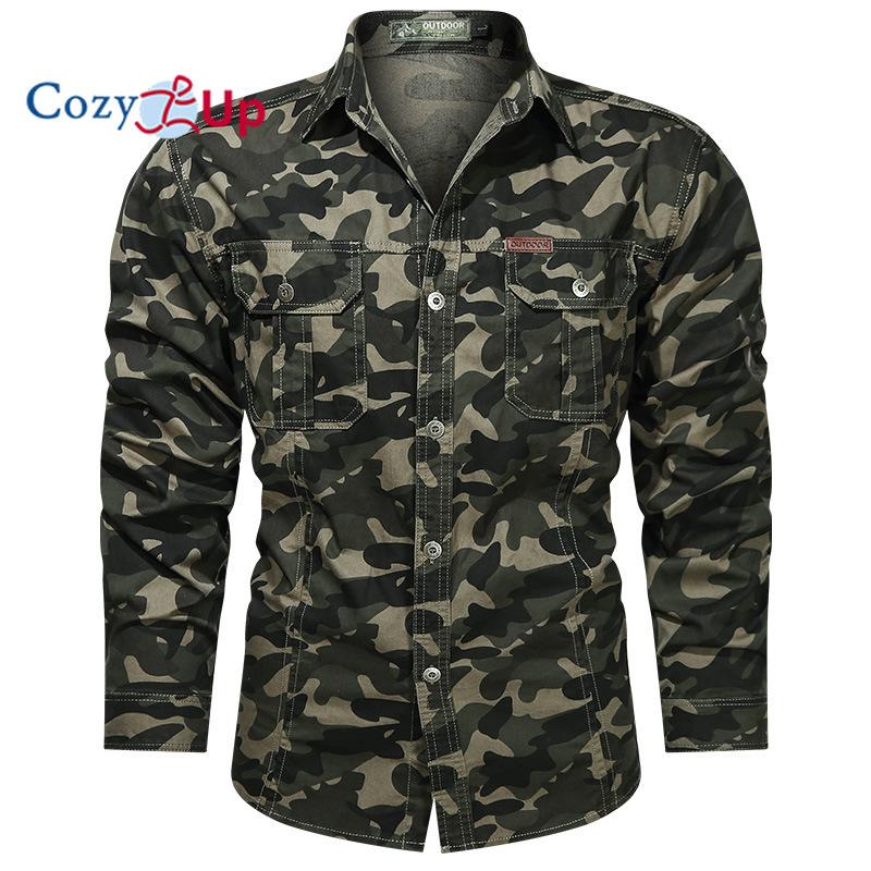 Cămașă cu imprimeu de camuflaj Cozy Up, costum de lucru în aer liber cu mâneci lungi, cămașă cu mai multe buzunare