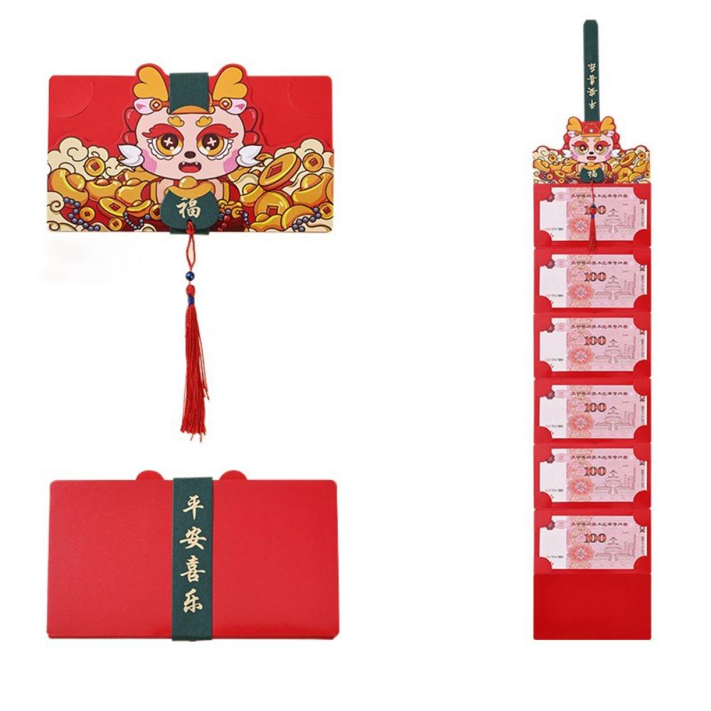 Fodable 2025 New Year Packet Cartoon Blessing Bag 2/6/8/10 Slots Folding Red Envelope  Party Gifts