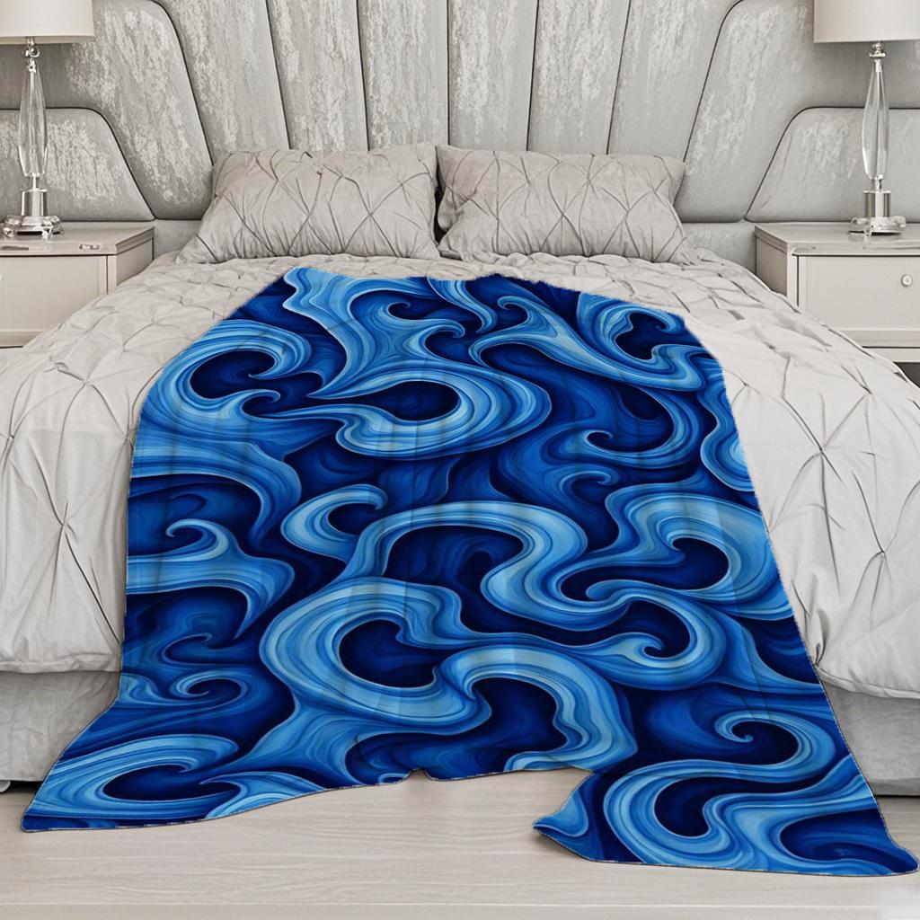 Blue Wave Pattern Microfiber Flannel Cover Blanket Bedroom Living Room Sofa Soft And Comfortable Home Decoration