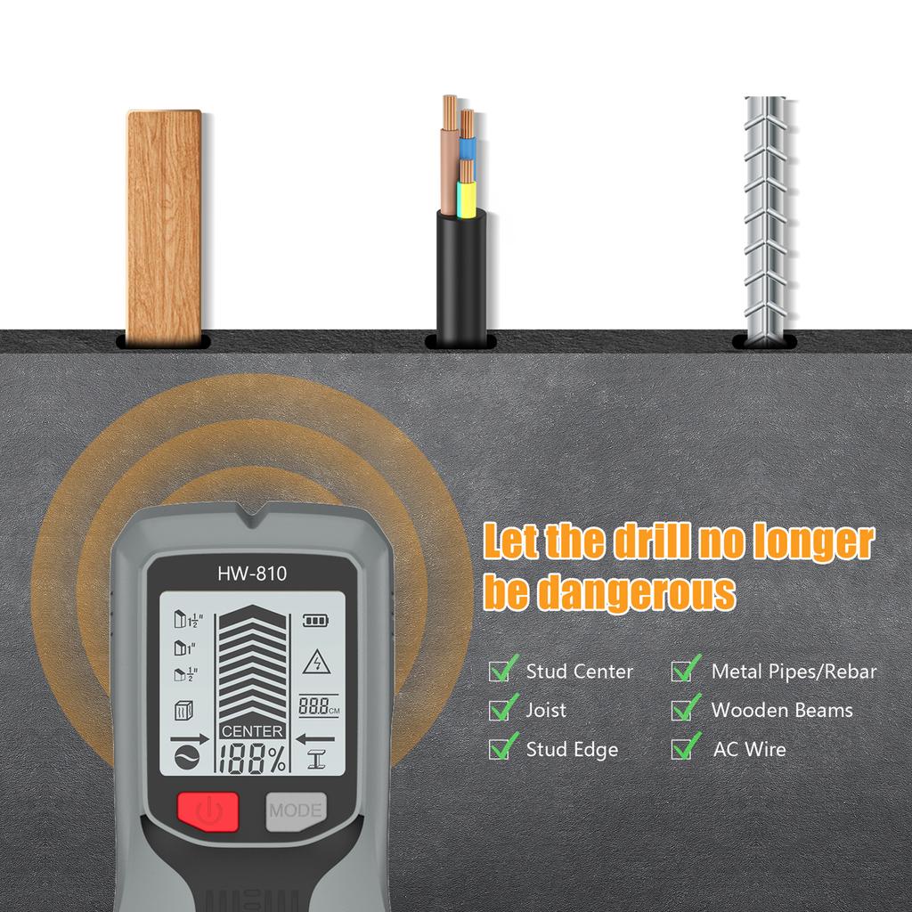 Skaner Ścienny do Lokalizowania Kołków, Ręczny Detektor z Wyświetlaczem LCD do Drewna, Metalu i Przewodów AC Szary