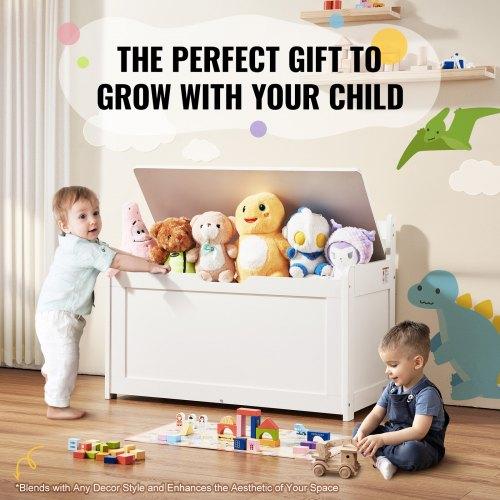 VEVOR Wooden Toy Chest for Kids, Toddler Toy Storage Box with Flip-Top Lid and Safety Hinge