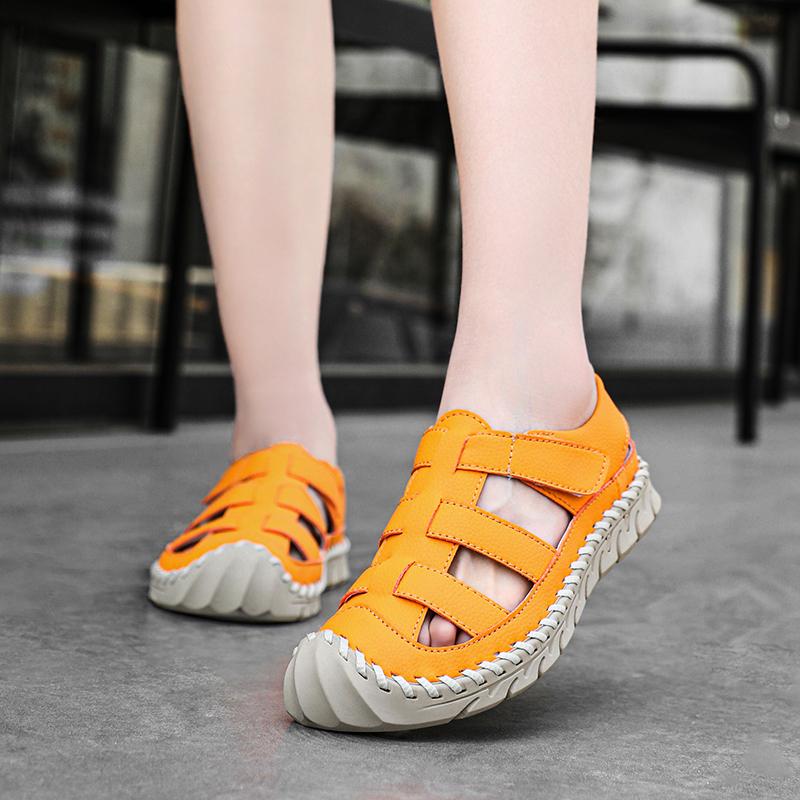 Fashion Anti-collision Toe Flats Summer Mens Sandals Leather Man Casual Shoes Comfy Roman Sneakers Outdoor Men Leather Beach Footwear