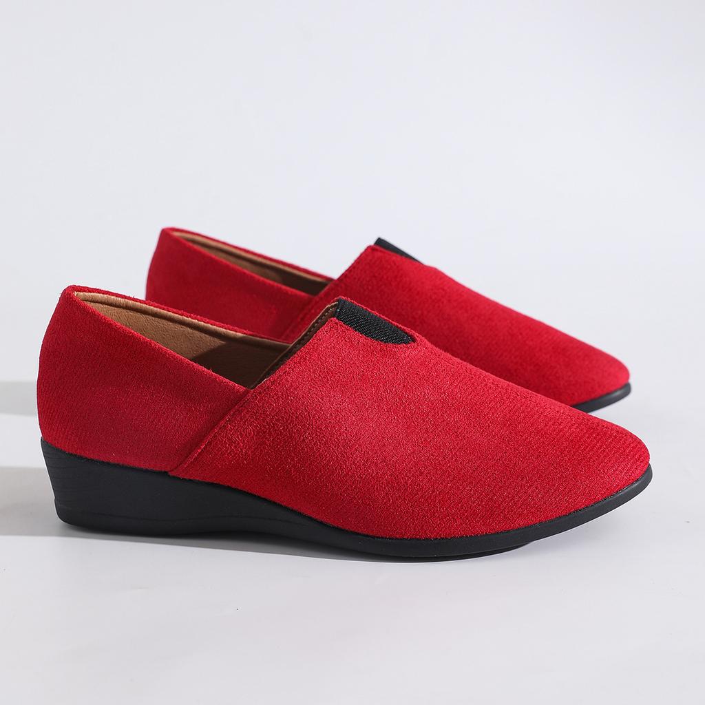 Comemore Wedge Heel Casual Single Shoes Women's Spring Autumn New Shallow Mouth Round Head Suede Flats Slip On Lightweight Shoes