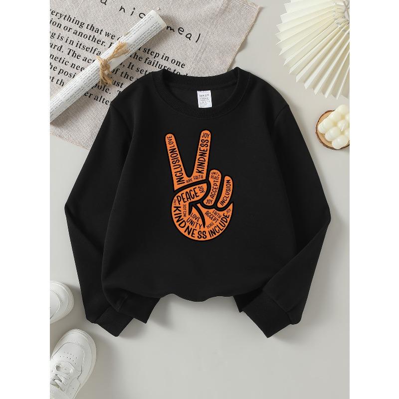 European sizes Kids' Casual Sweatshirt Printed Round Neck Pullover, Peace Love Kindness Inclusion Joy, Casual Comfortable