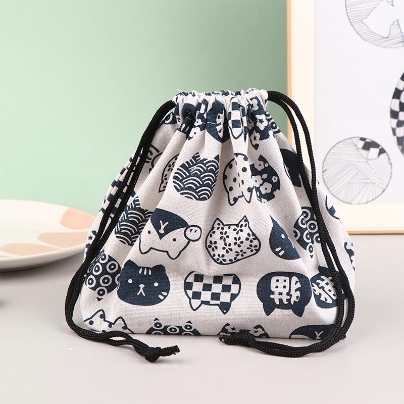 1Pc Japanese Style Drawstring Lunch Box Storage Bag For Travel Picnic Portable Easy Wash Bento Lunch Box Tote Pouch