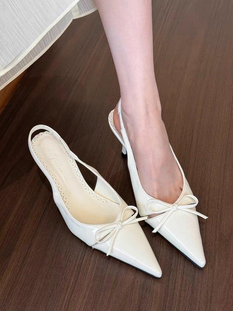 

So beautiful!! Nude pointed bow light mouth high heels women s 2025 spring new versatile rear empty sandals 35 белый