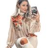 2023 Fashion Women Vintage Chiffon Boho Blouse Floral Print Cream Lantern Long Sleeve O-neck Elegant Chic Loose Shirts 20041