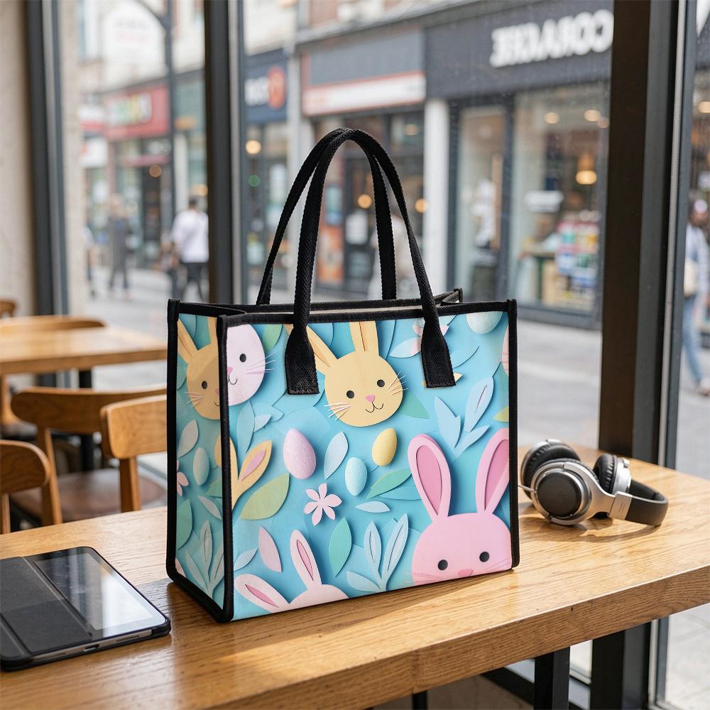 Easter Bunny Tote Bag Cute Cartoon Rabbit Print Handbag Large Capacity Casual Daily Shopping Shoulder Bag for Women