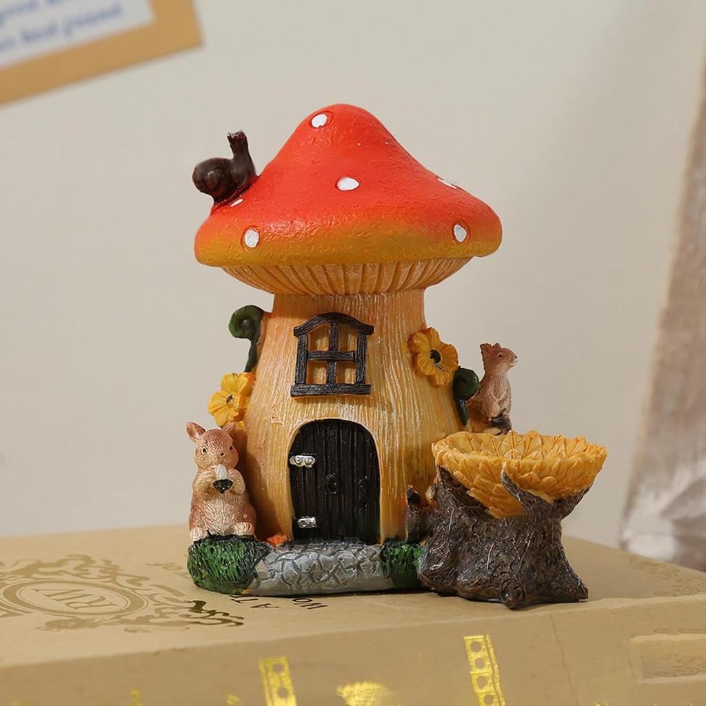 Sevimli Sincap Perisi Bahçe Figürlü Reçine Mantar Ev Sevimli Yüzük Takı Tutucu Ev Masaüstü Dekorasyonu Hediye Hayvan El Sanatları