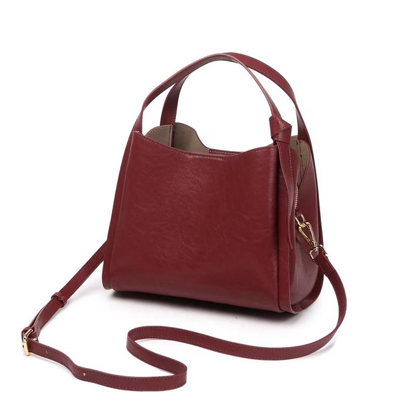 2025 Autumn Winter New Cowhide Vegetable Basket Bag Single Shoulder Handbag Genuine Leather Women's Bag Commuter Crossbody Bag