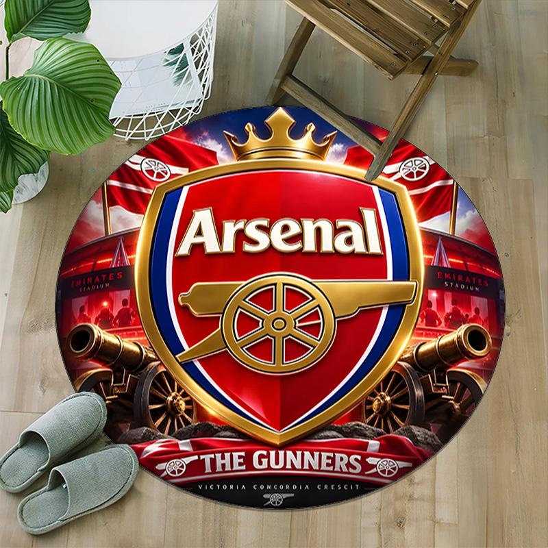 1pc A-Arsenal Carpet, Round Rug, Comfortable, Suitable for Entryways, Living Rooms, Office, And Bedrooms, Christmas Decoration