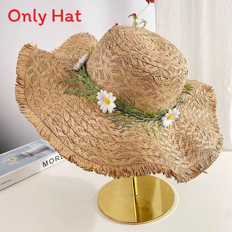 Sun Protection Straw Hat With Wide Brim For Beach Vacation And Outdoor Activities