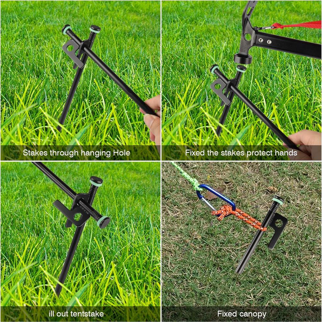 Tent Stakes Heavy Duty Metal Tent Pegs Steel Tent Stakes Fluorescent Silicone Rings Special Bag for Camping Used On Rocks