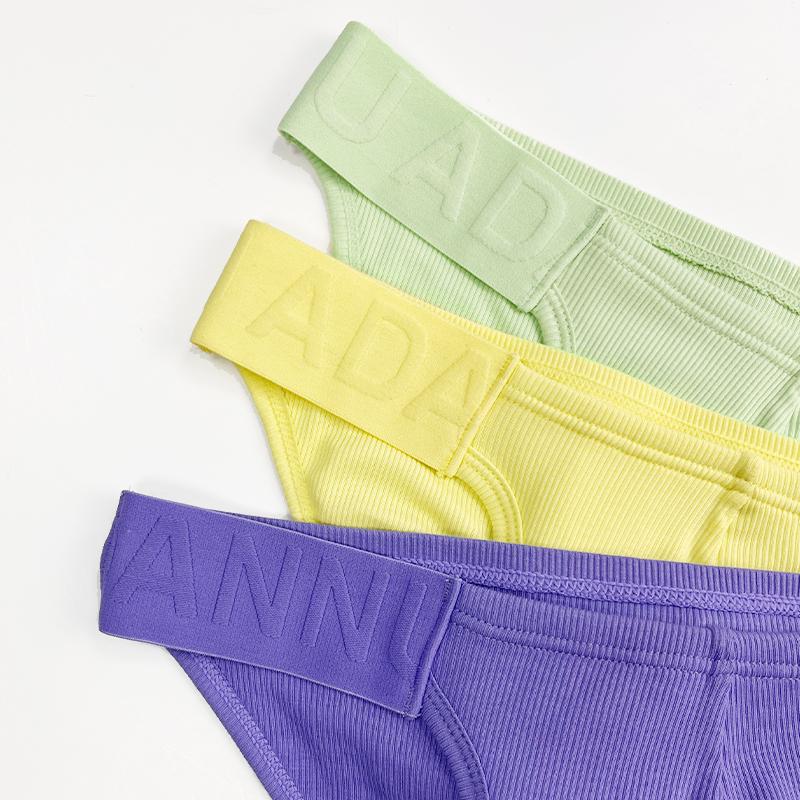 1 Piece Hot Chinese Style Embossed Man Underwear High-cut Briefs For Men Low Waist Lingerie Male Ribbed Cotton Solid Color