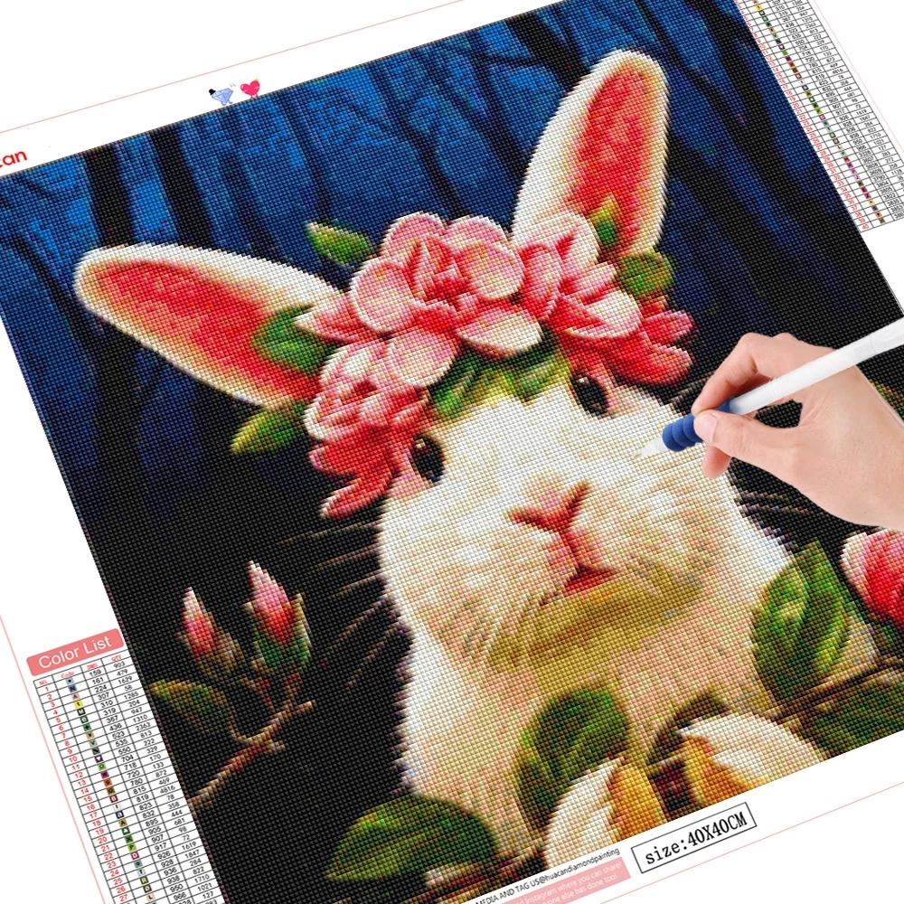 

HUACAN полная квадратная круглая дрель 5D алмазная живопись кролик Алмазная вышивка комплект для рукоделия животных алмазное искусство горный хрусталь домашний декор Full Square 20*20 cm