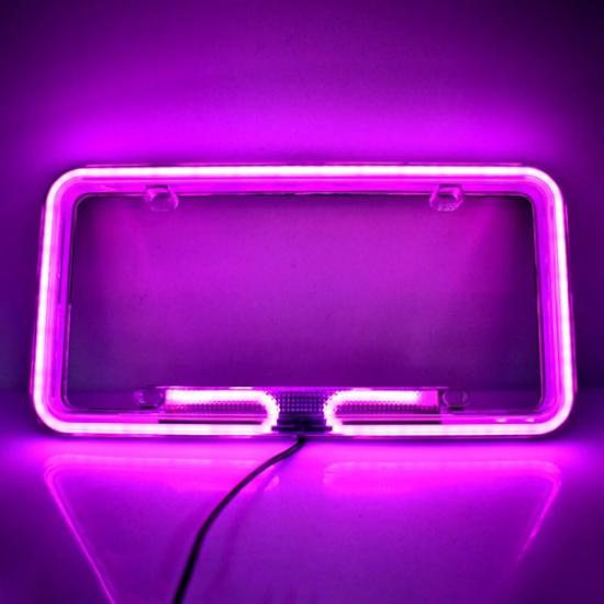 Universal  Purple Car Pickup Neon License Plate Frame Front Rear Tag Cover 12V