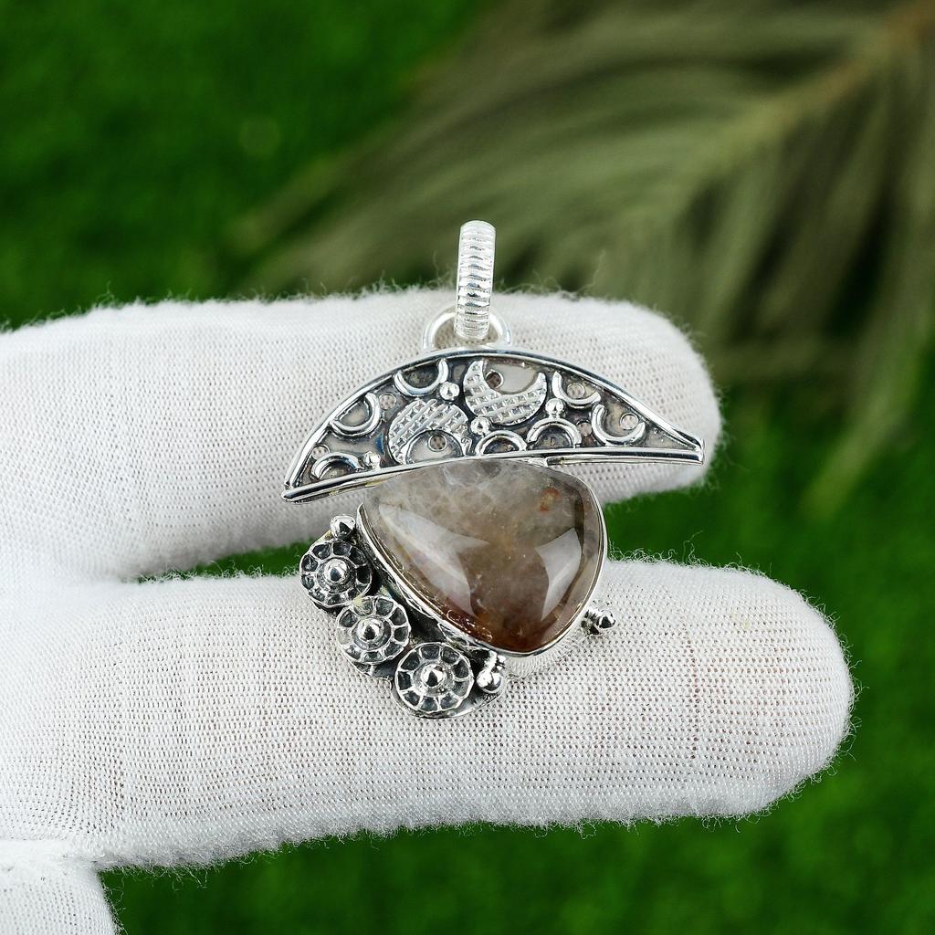 Pear Elestial Quartz Stone 925 Silver Artisan Wife Elegant Ethnic Boho Pendant