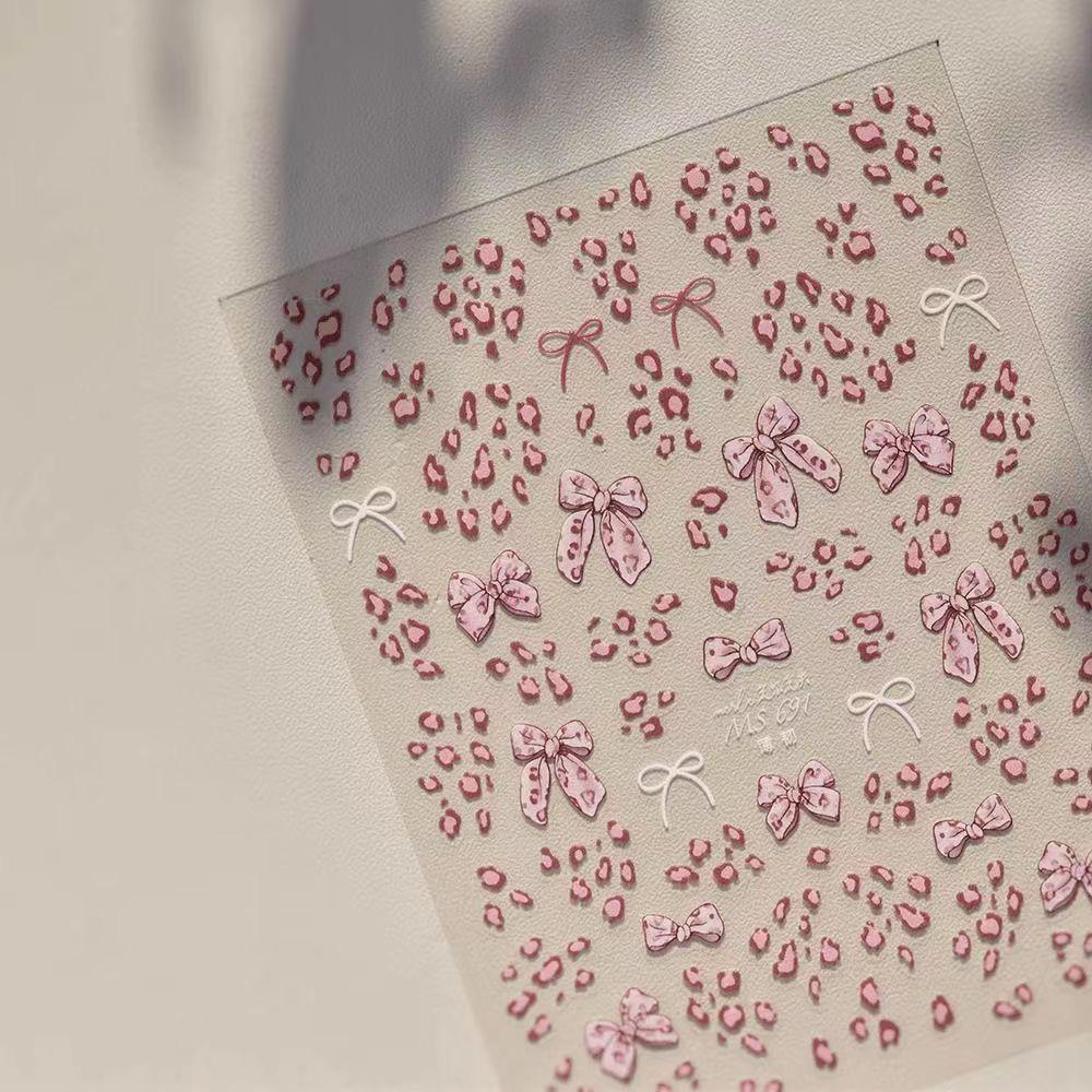 Hot Girl Leopard Print Bowknot Nail Art Stickers - Pink & Sweet Adhesive for Cool Styles