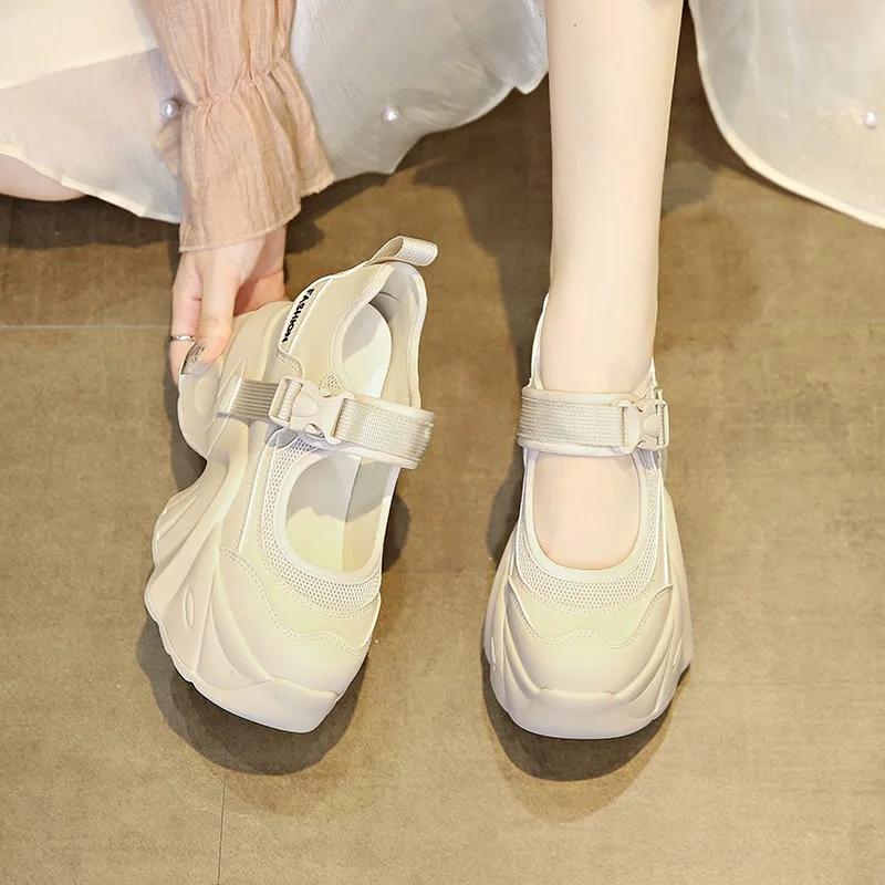 Fashion 7CM New Chunky Sneakers 2024 Autumn Casual Vulcanized Shoes Woman High Platform Breathable Mesh Sneakers Women Sports Dad Shoes