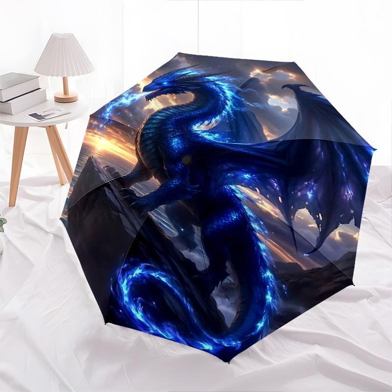 Dragon, FantasyThemed Automatic Opening and Closing Umbrella 8 Ribs, Suitable for Leisure and Going Out, Outdoor Accessory, Gothic Style,