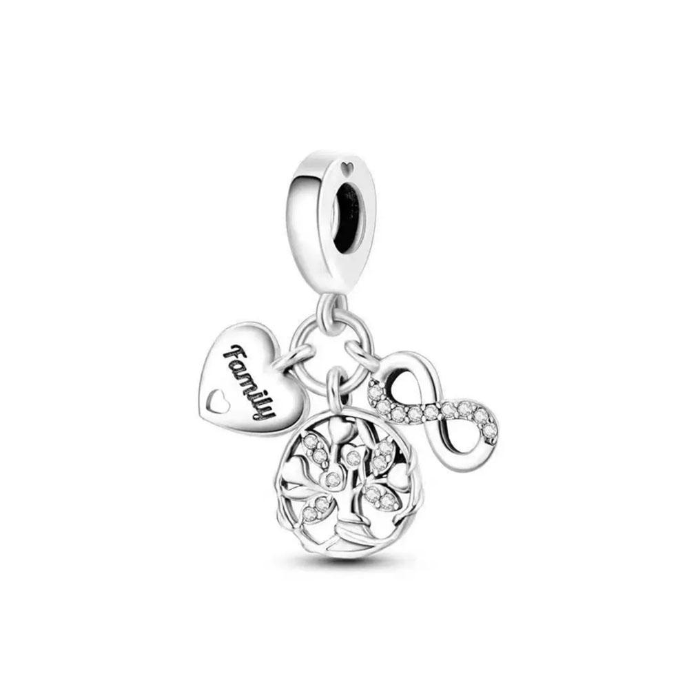 New925 Silver Family Heart-Shaped Bead Boy Girl Pendant Suitable For European Original Bracelet DIY Accessories ExquisiteJewelry