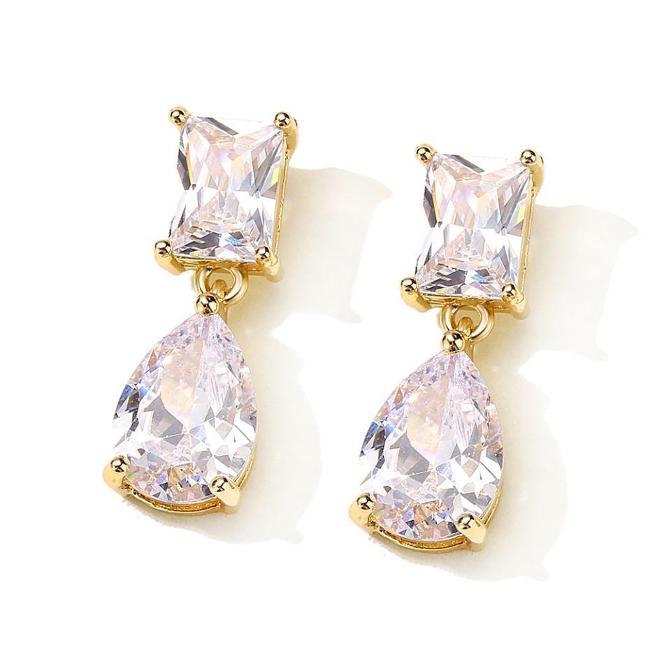 ZAKOL Elegant Square Teardrop Zirconia Dangle Earrings For Women Sparkling Bridal Wedding Party Jewelry Gift