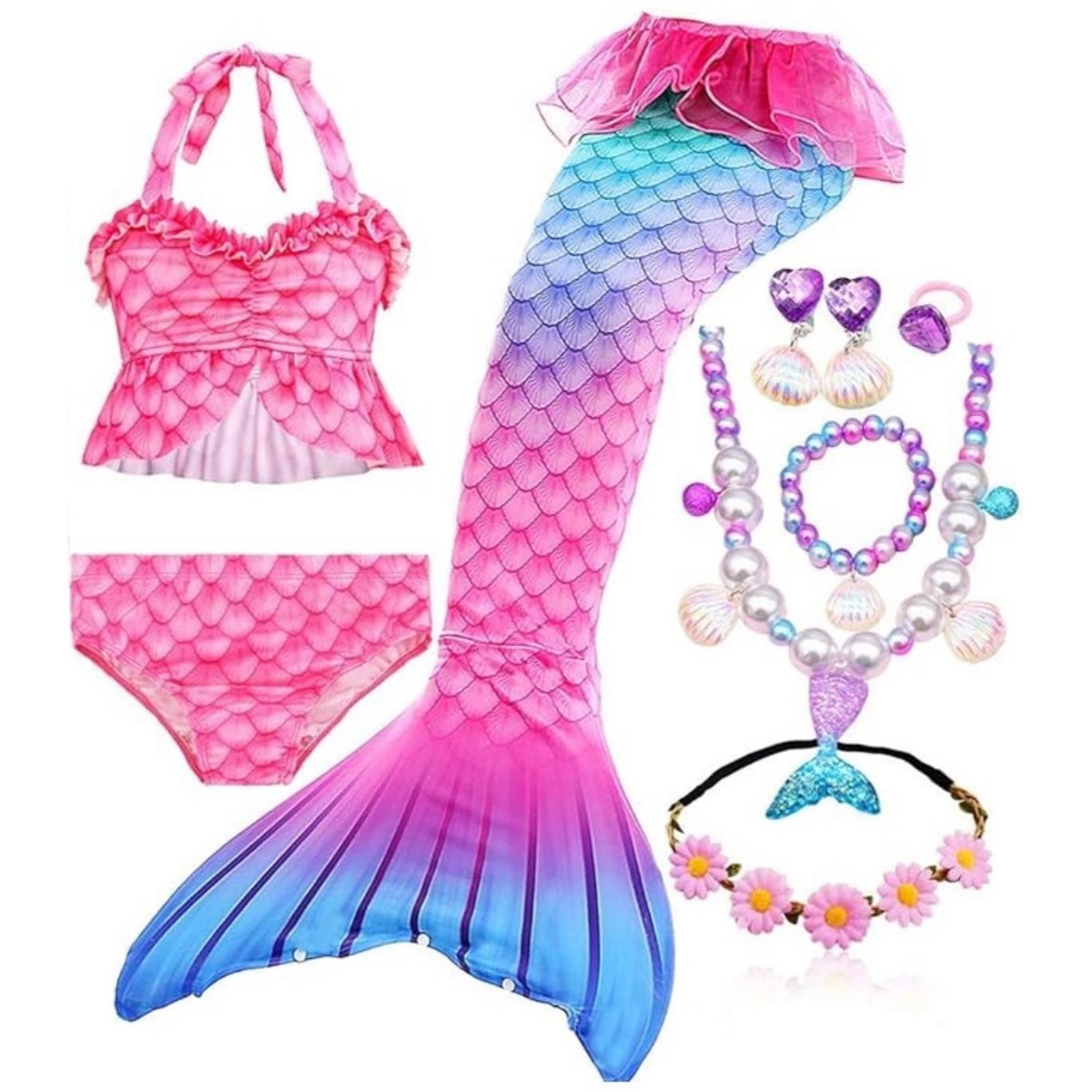 

Хвост русалки для плавания для девочек, купальный костюм, детские купальные костюмы, подарок на день рождения, От 3 до 12 лет (НЕТ моноласты) 110(3-4T)