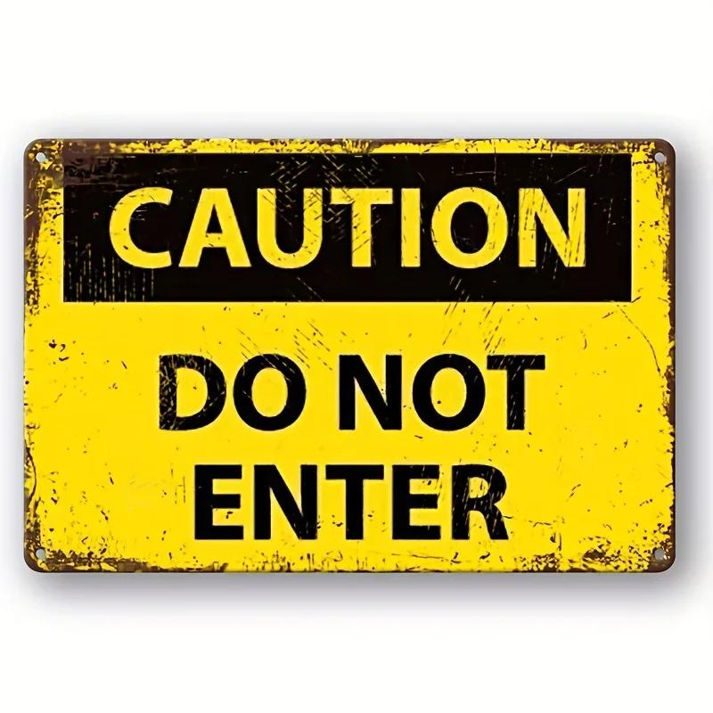 Vintage Metal Warning Tin Sign, Caution Enter At Your Own Risk/ Slippery Shen Wet/Do Not Enter,Room Home Restaurant Garage De