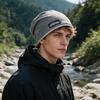 Unisex Korean-Style Double Layer Slouchy Beanie - Autumn/Winter Solid Color with Cloth Label