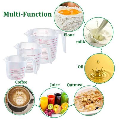 3Pcs 1000ml 450ml 250ml Measuring Cups Clear Plastic Measuring Cups with Handles for Liquids Flour Powder Essential Kitchen Baking Cooking Tool