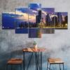 Chicago City Skyline Night View Scenery 5 Piece Five Panel Wall Canvas Print Modern Art Poster Picture Home Decor Gift For Him For Her