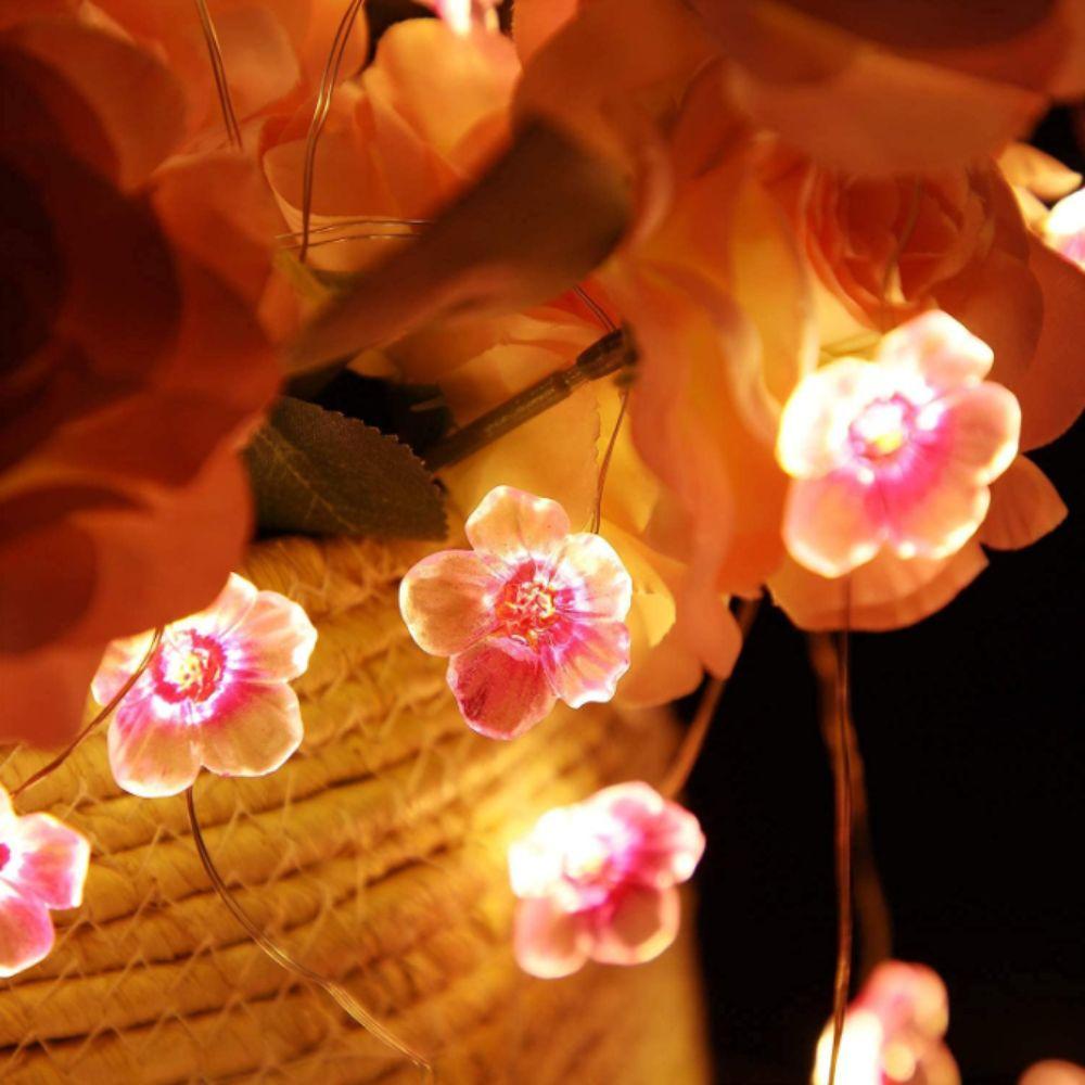 Waterproof Cherry Blossom Fairy Lights 20/10LEDS 1M/2M LED String Lights Battery Powered Decorations Pink Flower String Lamps