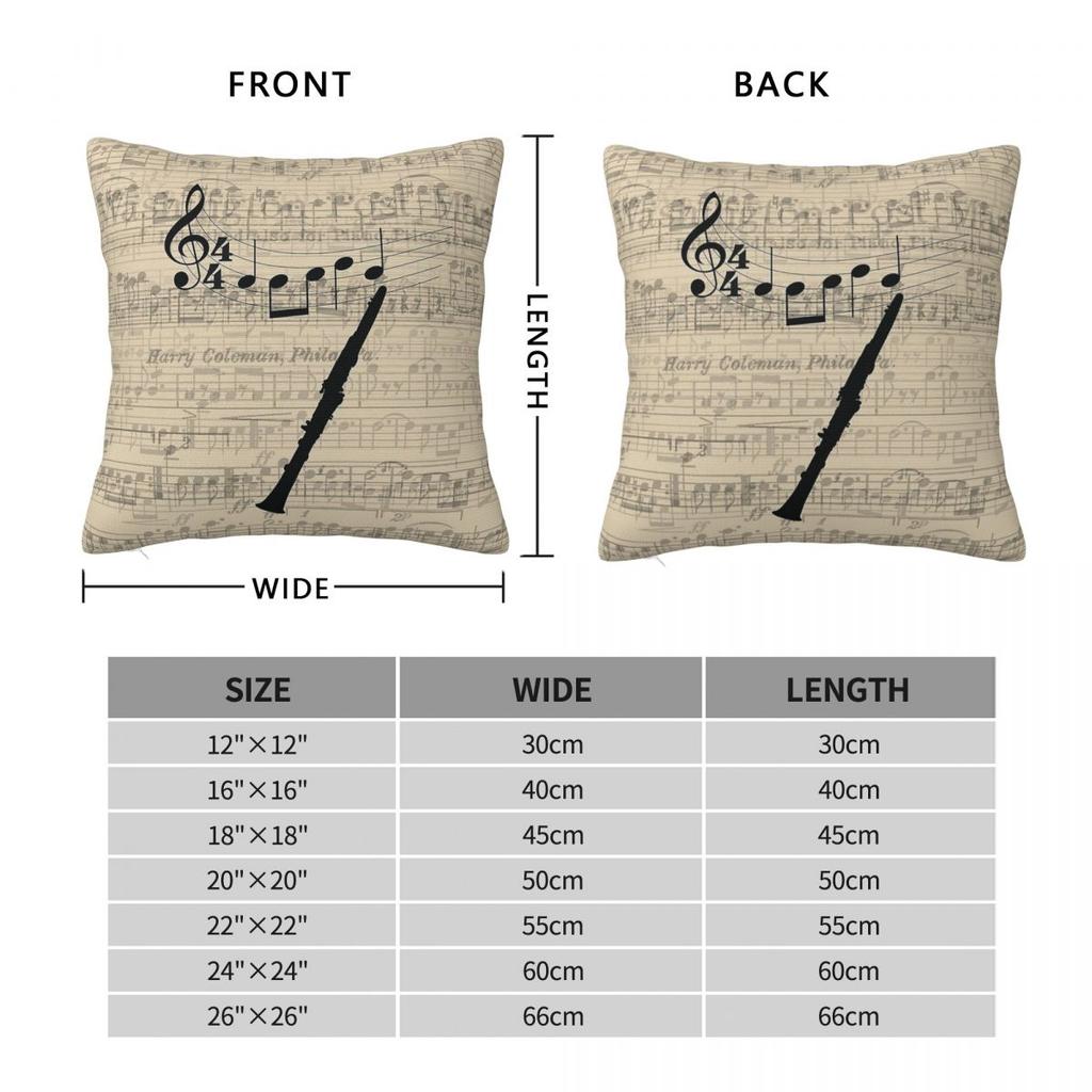 Clarinet Instrument Square Pillowcase Polyester Linen Velvet Pattern Zip Decor Pillow Case Bed Cushion Cover 18"