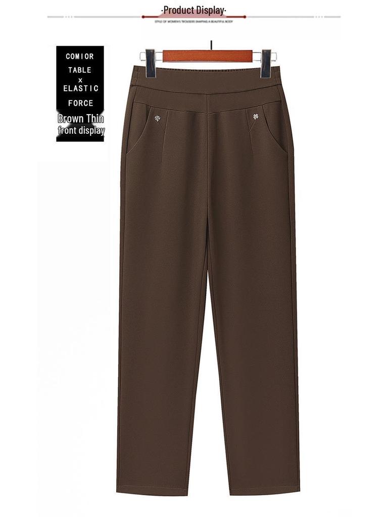 High Waist Straight Leg Velvet Warm Trousers for Middle-Aged Women – 50s Mom Style