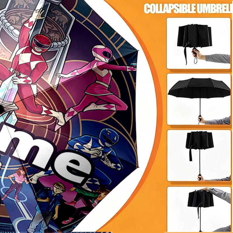 Custom Name Personalized Power Rangers Print Umbrella, Auto Open Close, 8‑Rib Sturdy Frame, Commute Camping Hiking Use, Birthday Gift