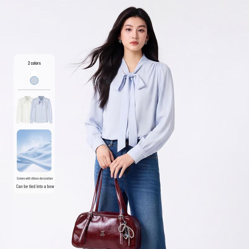 FivePlus French Style Bow Tie Long Sleeve Blouse L