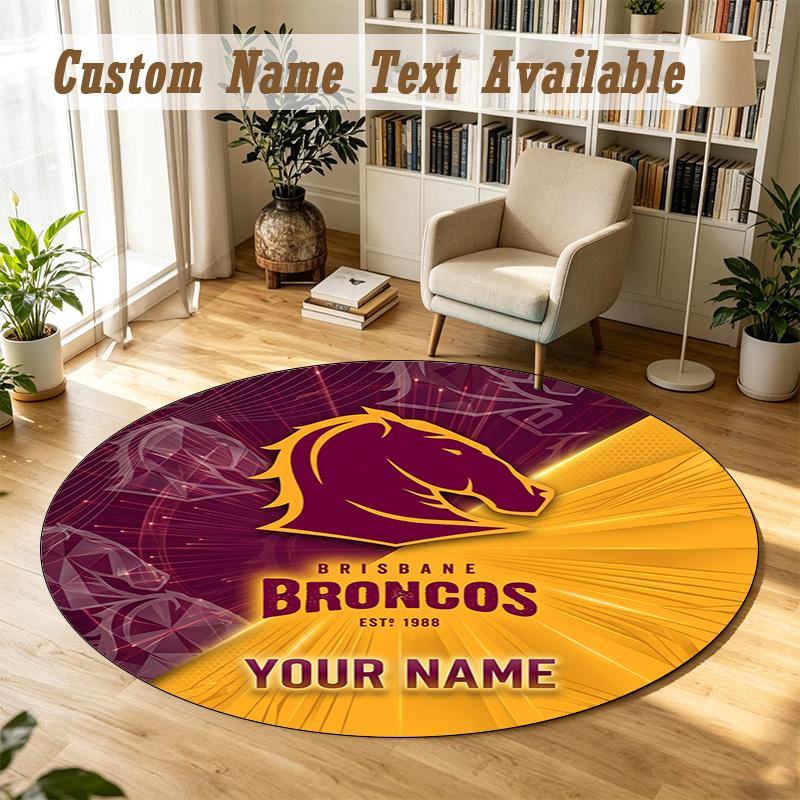 Round Rug Custom NameBrisbane Broncos Pattern Non Slip Carpet Home Floor Decor