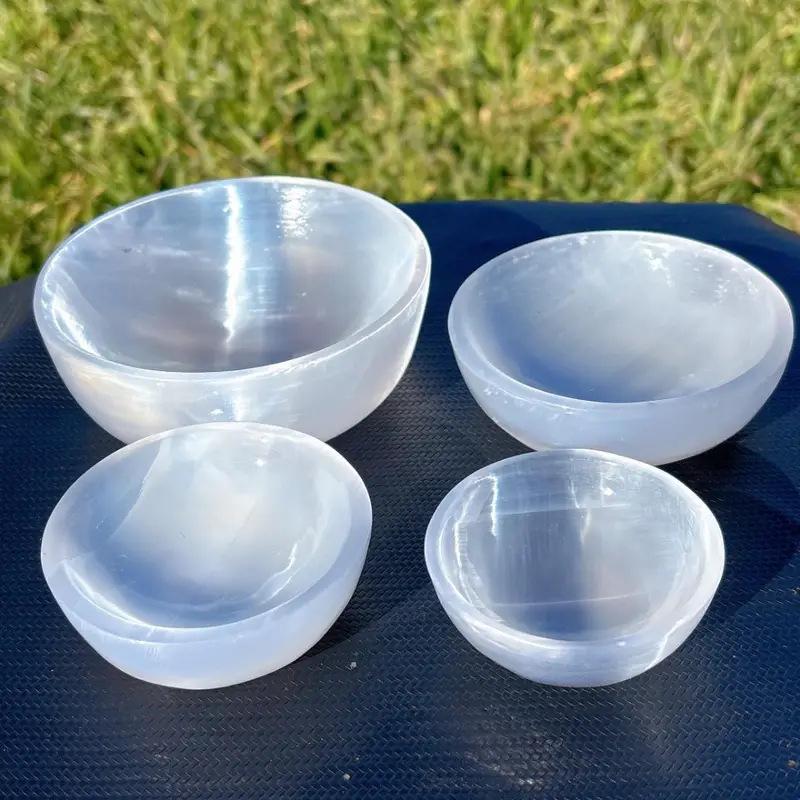 Натуральный марокканский селенит, круглая чаша для размагничивания браслетов, ручная работа, орнамент 6.5cm Round Bowl