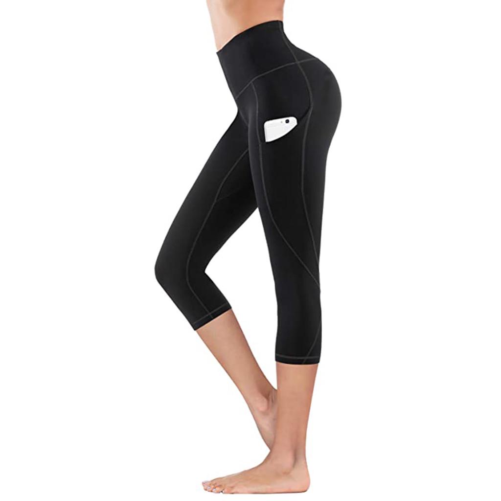 Women's Tight Elastic Quick Dry Color Pocket Capris Seamless Yoga Pants