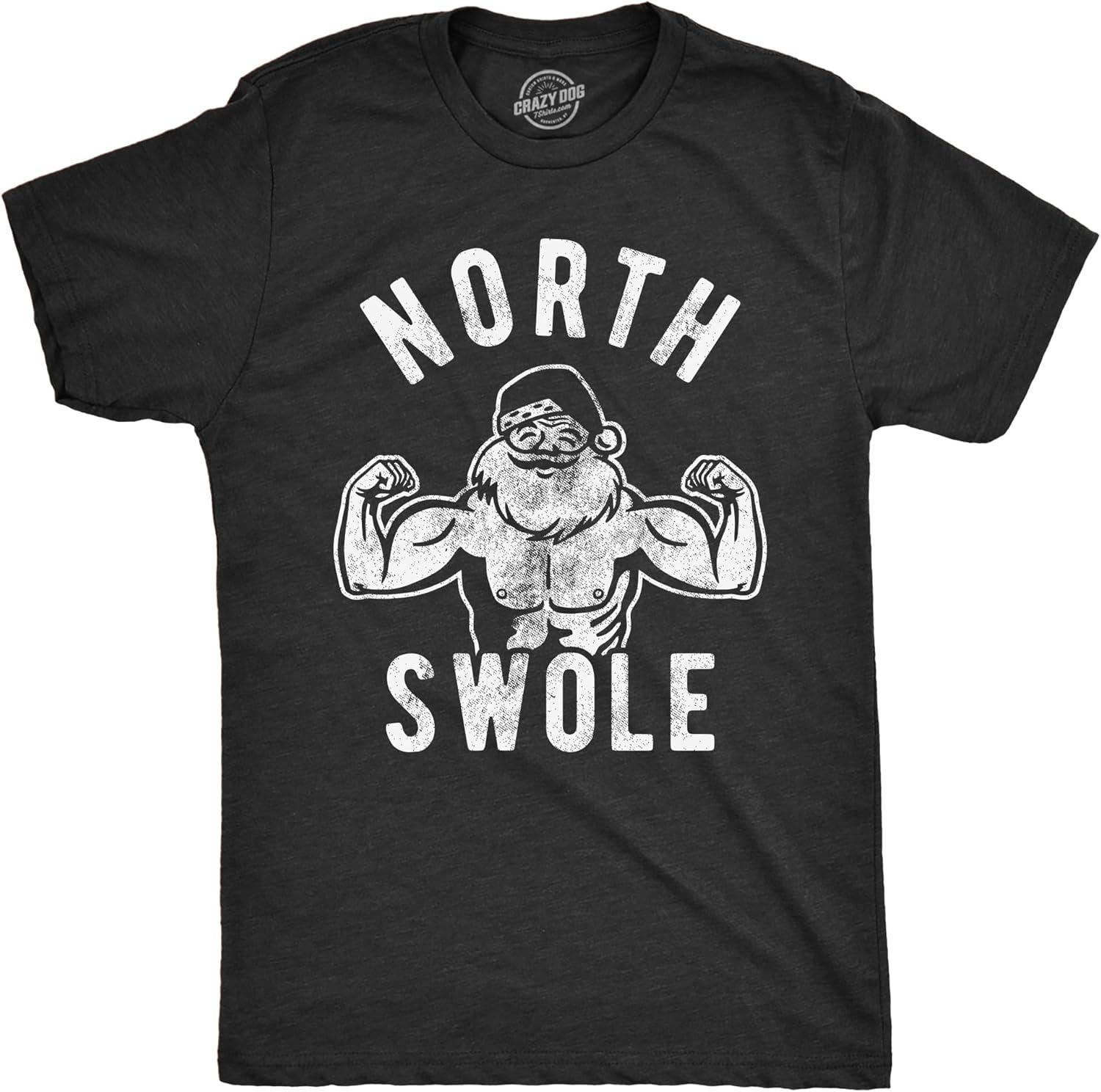 Mens North Swole T Shirt Funny Workout Santa Christmas Graphic Novelty Fitness Tee S